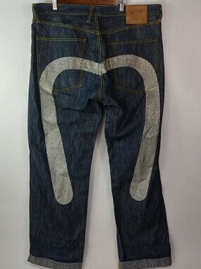 Evisu 39x34 Mens Y2K Silver Brushstroke Hi-Style Dark Jeans